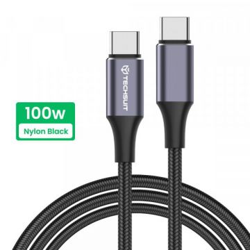techsuit Cablu Date si Incarcare USB-C - USB-C Techsuit PCB018, 100W, 1m, Negru
