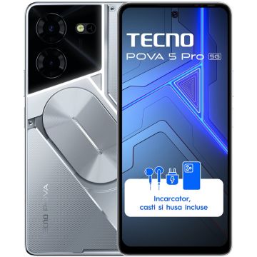 Tecno Telefon mobil Tecno Pova 5 Pro, 5G, Dual SIM, 8GB RAM, 256GB, Argintiu