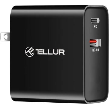 Tellur Incarcator retea Tellur PDHC1 48W PD30W + QC3.0, 3 adaptoare priza (US, EU, UK), Negru