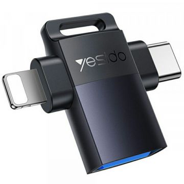 Yesido Adaptor OTG Lightning / USB-C - USB-A Yesido GS35, Gri