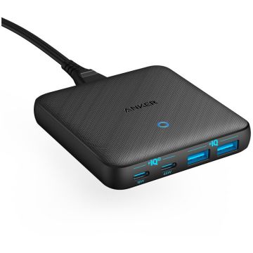 Anker Incarcator de retea Anker Ultra Slim PowerPort 543 Atom, 65W, 2x USB-C, 2x USB-A, PowerIQ 3.0, Negru