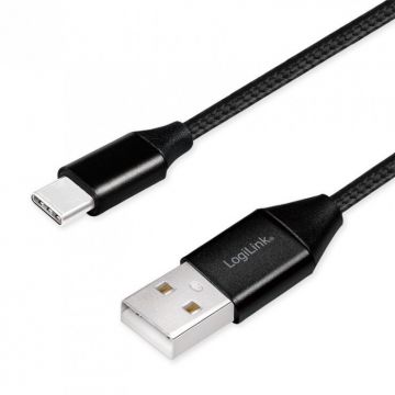 Cablu pt. smartphone, USB 2.0 (T) la USB 2.0 Type-C (T), 1m, premium, cablu cu impletire din bumbac, negru