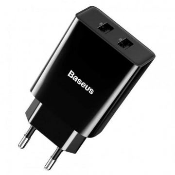 Incarcator retea Speed Mini, Quick Charge 10.5W, 2 x USB 5V/2.1A, negru