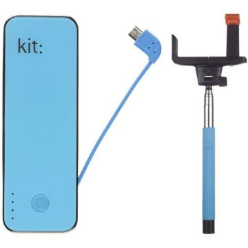 Kit Bundle, Incarcator portabil universal Fashion 4500 mAh + Selfie Stick Bluetooth, PWR4BTSSBLBUN Blue