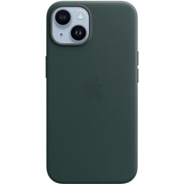 Husa de protectie Apple Leather Case with MagSafe pentru iPhone 14, Forest Green