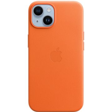 Husa de protectie Apple Leather Case with MagSafe pentru iPhone 14, Orange