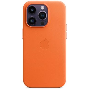 Husa de protectie Apple Leather Case with MagSafe pentru iPhone 14 Pro, Orange