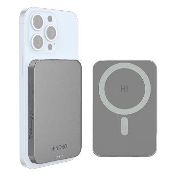 Baterie externa pentru iPhone Hinovo MB1-5000 Magsafe Power Bank 5000mAh, Atasare magnetica, Incarcare Wireless